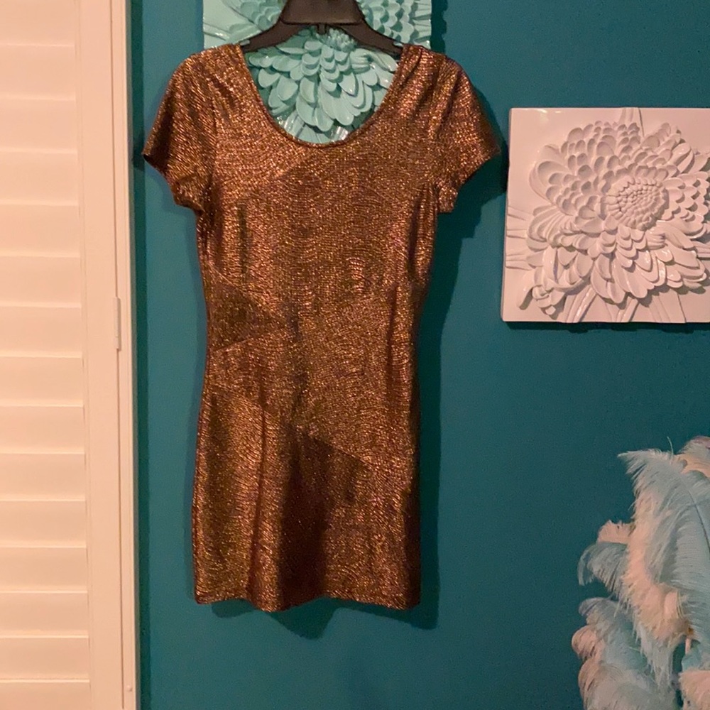 Free People Metallic Bronze/Gold Shimmer Mini dress or Tunic (Size S) - Picture 4 of 10